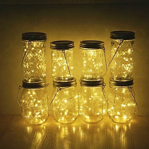 Decorman Solar Mason Jar Lid Lights, 6 Pack 20 LED Waterproof String Fairy Star Firefly Jar Lids Lights for Patio Garden Yard Lawn Party Wedding Christmas Decoration(Jars & Hangers Not Included)