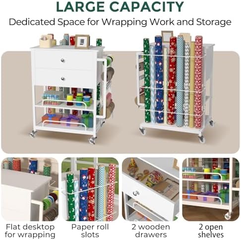 wrapping paper storage & organizer, craft cart with showing dimensions