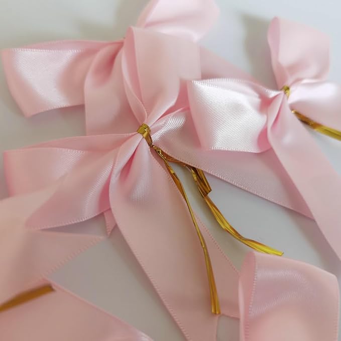 50pcs 3.5" Double Face Satin Pink Bows with Twist Ties Bows Wine Bows Tie with Fish Tail Cutting (Pink)