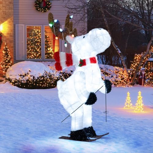 tangkula 44” christmas lighted animated skiing reindeer decorations, main product view