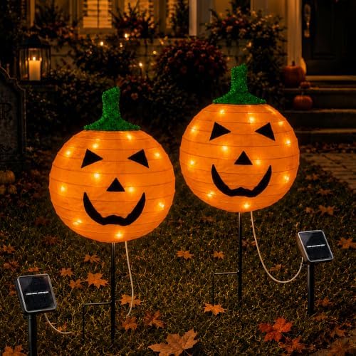 solar halloween pumpkin stake light with 8 lighting, main product view