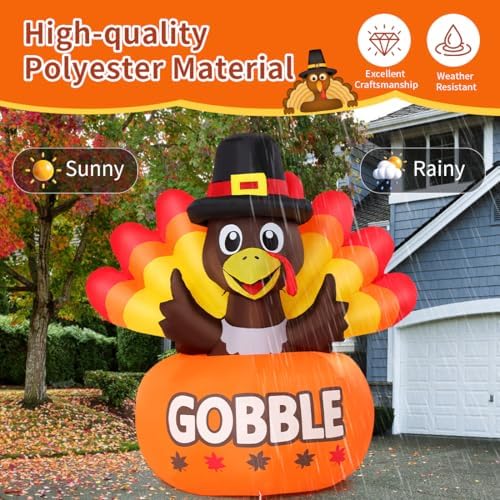 goosh 4ft thanksgiving inflatables turkey outdoor decorations with, side view