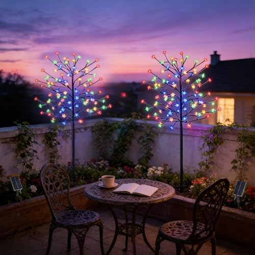 solar cherry blossom tree lights with remote for, side view