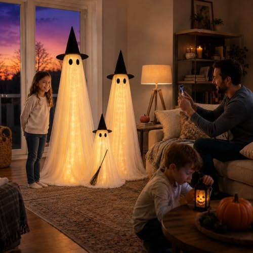 halloween decorations outdoor 3 pack lighted ghost-family with, view 9