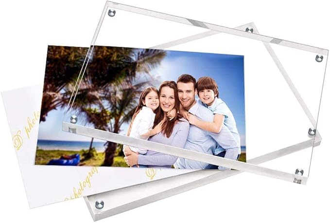 HELPLEX Acrylic Frame, 5 Pack 4x4 Inch Picture Frames, 20mm Thicker Frameless Clear Double Sided Magnetic Free Standing Desktop Display Stand