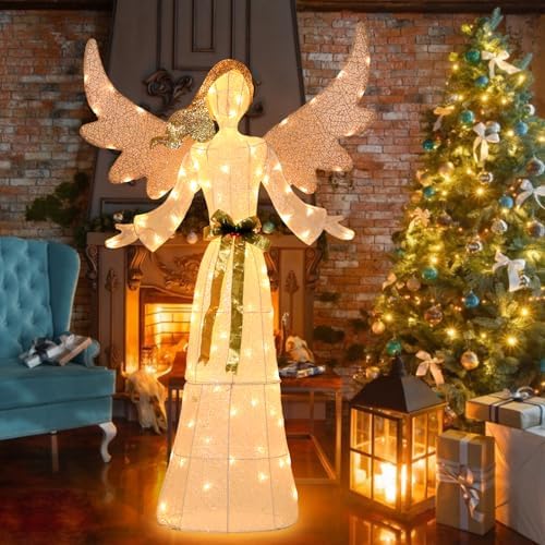 bshine lighted christmas classic angel decor, led holiday showing dimensions