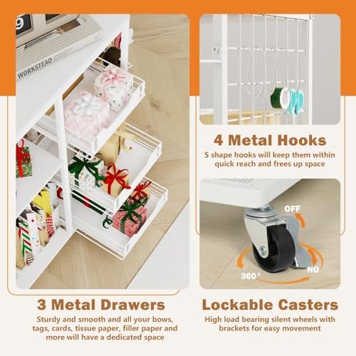 wrapping paper organizer storage with wheels, rolling gift, side view