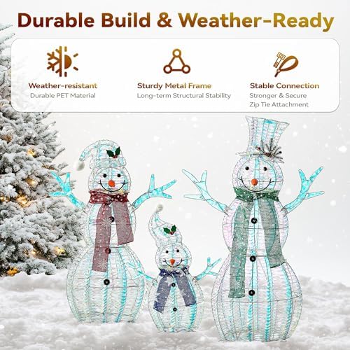 large christmas snowman family decorations with iridescent rattan, package contents