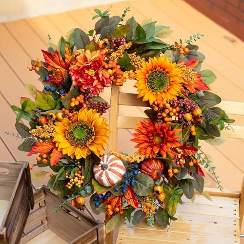 24 inch harvest fall wreaths for front door, side view