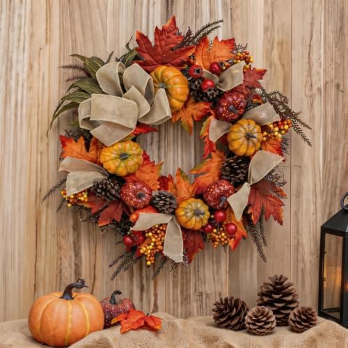 24 inch fall wreath for front door, autumn, package contents