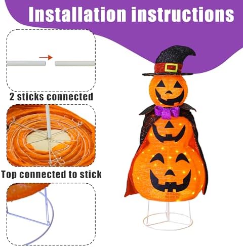 3ft light up halloween collapsible pumpkin decorations outdoor, side view