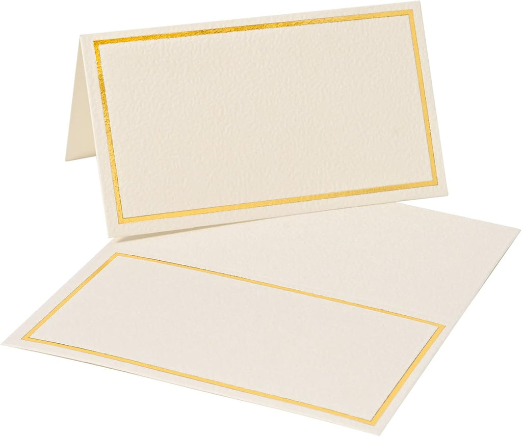 50 Pack Place Cards for Table Setting with Gold Foil Border Table Tent Cards for Seating Perfect for Weddings, Dinner Parties, Banquets 2” x 3.5”