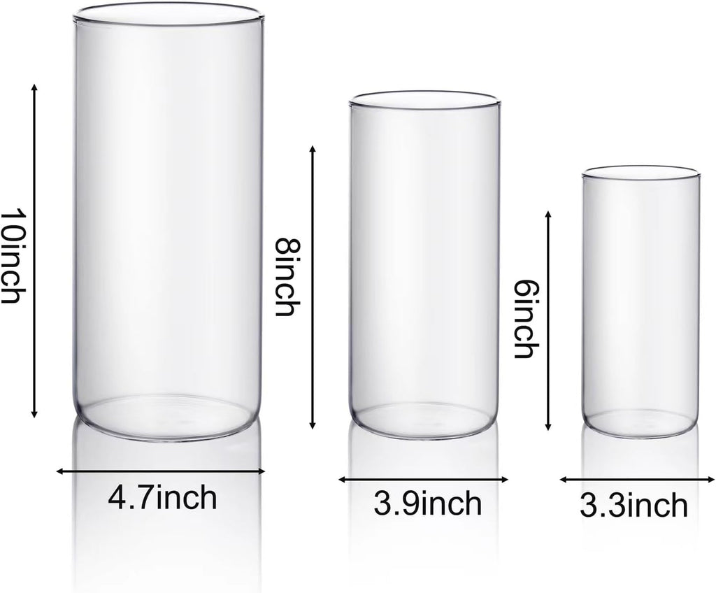 PHOSPHOR Hurricane Candle HoldersFor Pillar Candle Clear Glass Cylinder Centerpieces Vases Table Decoration Centerpiece Floral Room Decor Clear Seeded Bubbles Living Dining Kitchen 3 Pieces