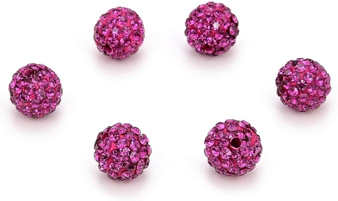 50pcs Adabele Grade A Suncatcher Crystal Rhinestone Pave Loose Beads 8mm Fuchsia Pink Polymer Clay Disco Ball Spacers Compatible with Shamballa All Craft Jewelry Making DB8-22