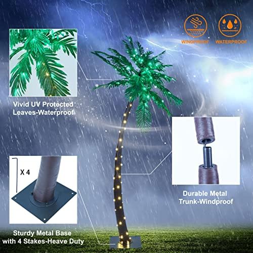 lightshare 7 feet palm tree 152led lights artificial, side view