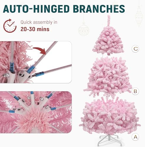yitahome 6ft prelit pink flocked christmas tree with shown in use