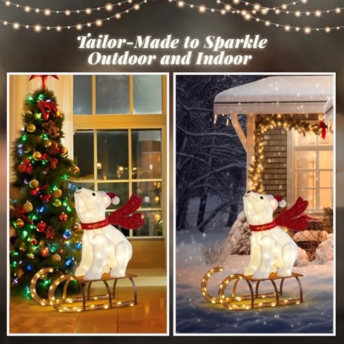 vingli 2.8ft lighted sleigh polar bear christmas outdoor, close-up detail