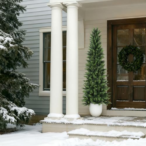 6.03ft uv resistant artificial cedar tree with full on a desk or shelf