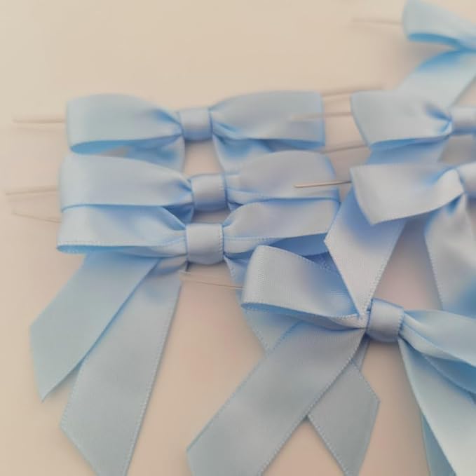50pcs 2-1/2" Light Blue Satin Ribbon Bows with Twist Ties for Gift Wrapping Packing Christmas Decoration(Lt.Blue)
