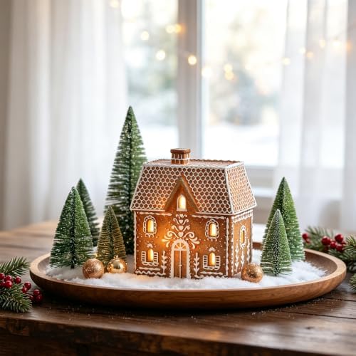 cynkeyee gingerbread house christmas decoration - 6.5 inch, side view