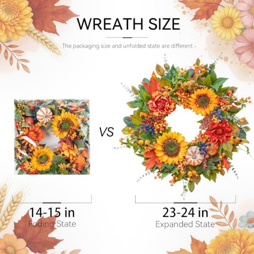 24 inch harvest fall wreaths for front door shown in use