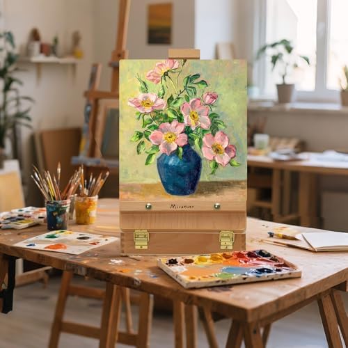 tabletop art easel for painting, wooden sketchbox, portable on a desk or shelf