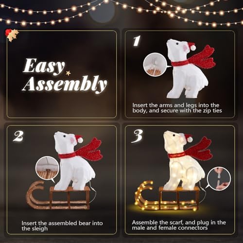 vingli 2.8ft lighted sleigh polar bear christmas outdoor, front angle view