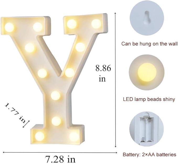 MUMUXI Marquee Light Up Letters | Large Light Up Numbers | Battery Powered and Bright with Every Letter of The Alphabet | for Wedding, Birthday, Party, Celebration, Christmas or Home Decoration (Y)