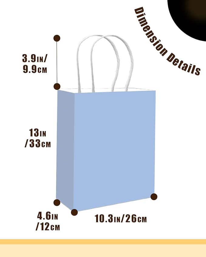qiqee 50-Packs Light Blue Paper Gift Bags with Handles Bulk 13"x10.3"x4.6" Large Size Party Favor Bags Multiple Uses
