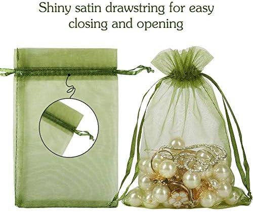 HRX Package 100pcs Organza Drawstring Bags Olive Green, 4 x 6 inch Candy Mesh Gift Bags Jewelry Pouches Small Christmas Sachet