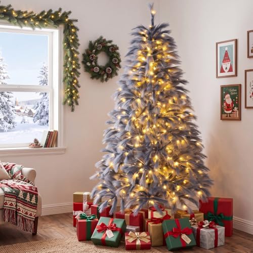 happygrill 6 ft pre-lit christmas tree w/ 430 shown in use