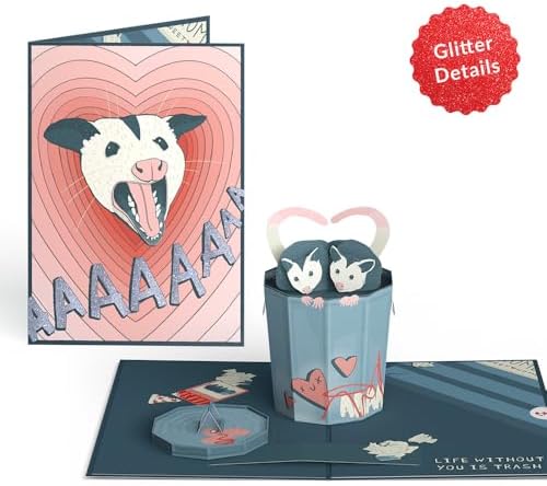 Lovepop Love Pop-Up Card for Her and Him - 3D Greeting Cards for Boys, Girls, Men, Women - Life Without You Is Trash Possums - 5" x 7" Card - Blank Notecard & Envelope Included