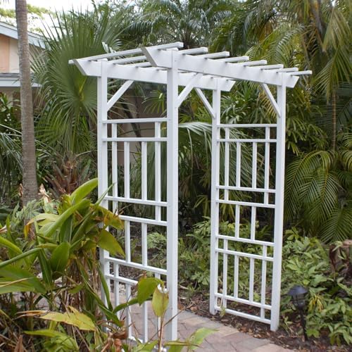 dura-trel wellington arbor, vinyl garden archway for outdoors, front angle view
