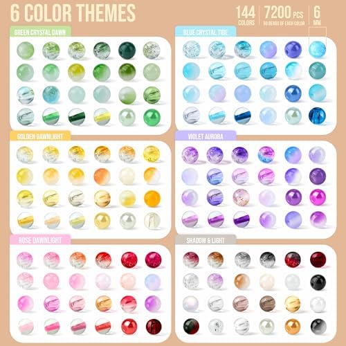 6mm glass beads bracelet making kit, 144 colors, close-up detail