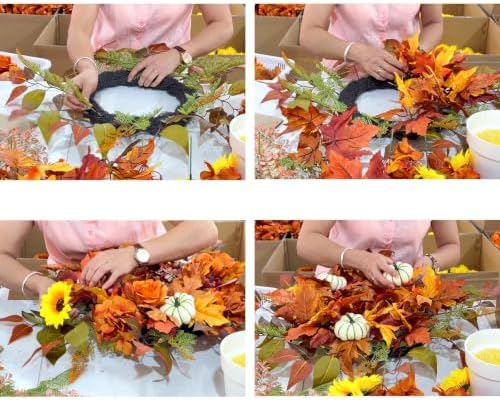 24" fall wreath for front door harvest with, front angle view