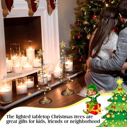 set of 2 lighted christmas tree table decoration on a desk or shelf