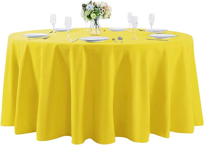 108 inch Round Tablecloth Washable Polyester Table Cloth Decorative Table Cover for Wedding Party Dining Banquet（108 inch, Yellow）