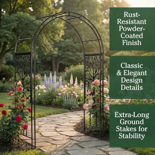 plow & hearth metal garden arch trellis arbor shown in use