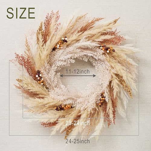 decorbyhannah 24'' neutral fall pampas wreath with lights showing dimensions
