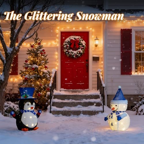 vingli 2 pack 28 inch lighted snowman penguin showing dimensions