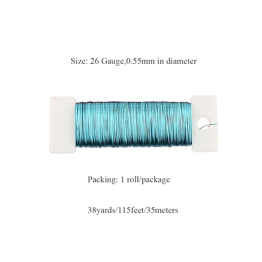 HAHIYO 26Gauge Blue Metal Floral Wire - 1 Roll, 38 Yards (115 Feet) - Flexible Paddle Wire for Craft, Christmas Wreath, Flower Arrangement, Bouquet Wrapping, Wedding, DIY