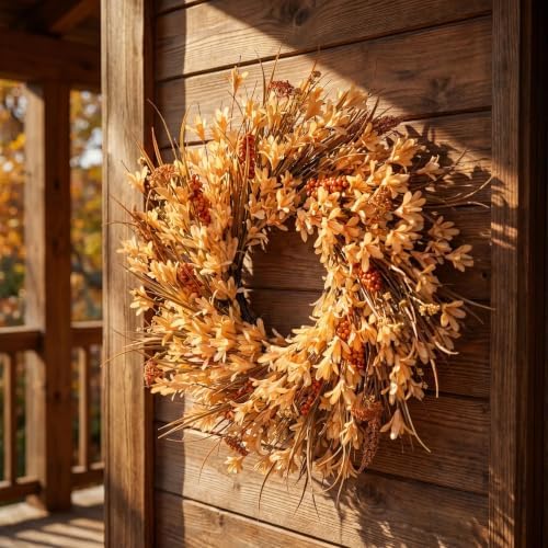 26" large fall wreath for front door, autumn on a desk or shelf