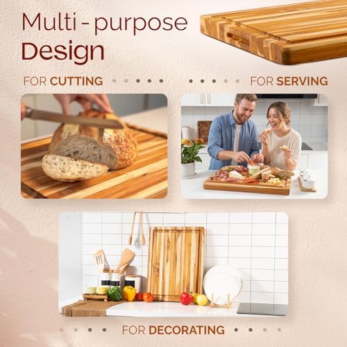 yes4all durable teak cutting boards for kitchen, [20''l showing dimensions