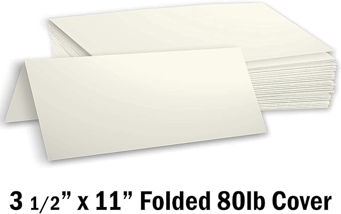 Hamilco Blank Tent Name Place Table Cards 3 1/2" x 11" Folded Card Stock - Cream Cardstock Paper 80lb Cover - 100 Pack