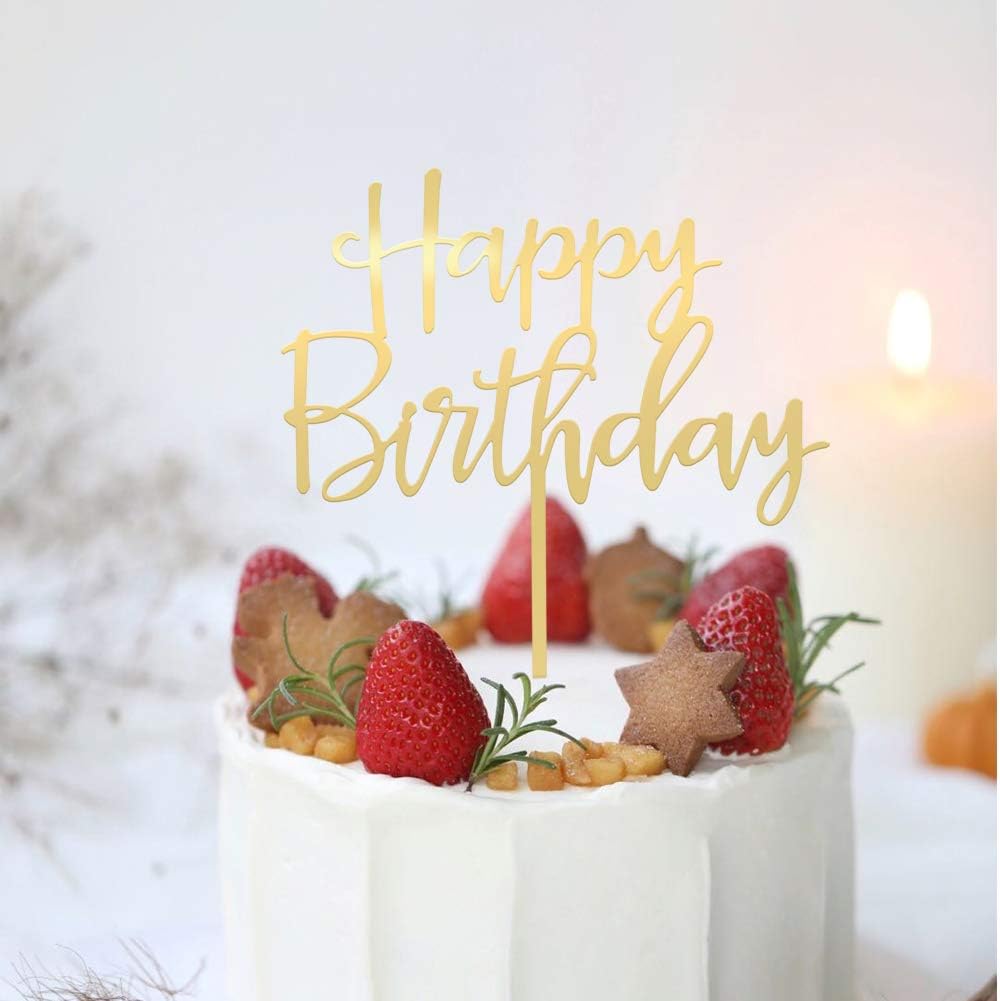 Happy Birthday Cake Topper, Mirrored Gold Acrylic Versatile Cake Topper for Birthday Party Decoration Ideas, Perfect Keepsake for your family and friends