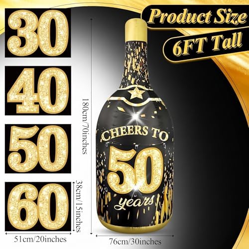 6ft 50th birthday inflatable outdoor champagne bottle decorations, close-up detail