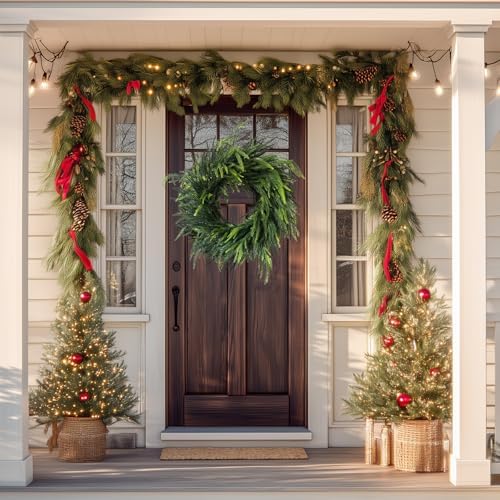 24 inch real touch norfolk pine christmas wreath shown in use