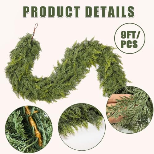 9ft 1pcs christmas cedar garland with lights realistic shown in use