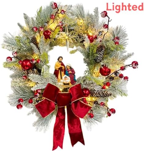 svndlyn 22 inch lighted christmas wreath with timer shown in use