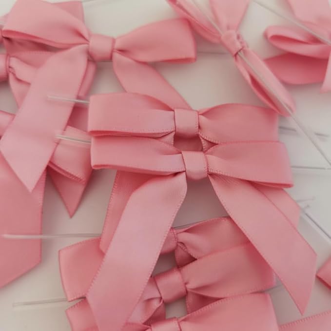 50pcs 2-1/2" Rose Gold Satin Ribbon Bows with Twist Ties Pink Satin Ribbon Bows for Candy Party Decoration Gift Packing Wrapping Accessories(2.5“,Rose Gold)